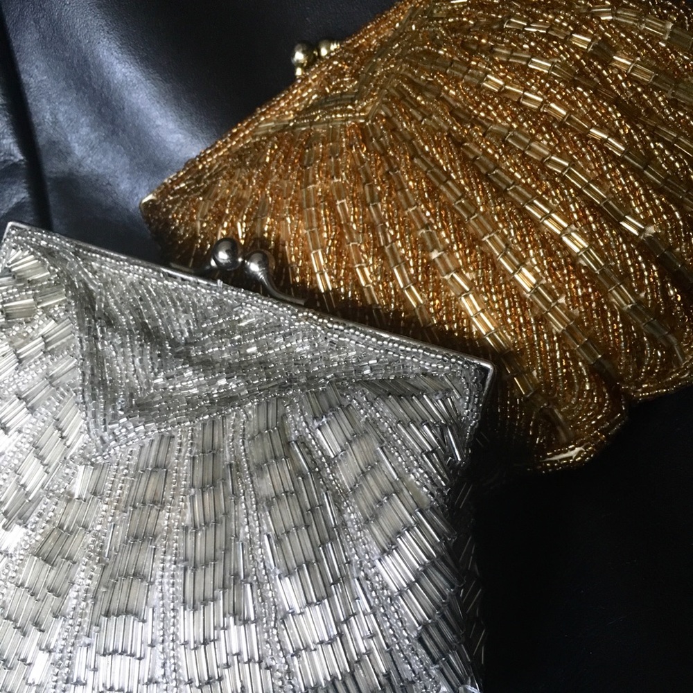 PAIR of vintage glam Art Deco Beaded Purses Gold Silver - Picture 4 of 8